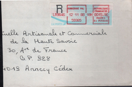 Lettre Recommandée De Dunkerque Ppal 12 11 88 Vignette MOB Affranchie 0015,90 - 1988 « Comète »