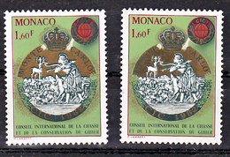 Monaco 1338 Variété Couleur Or Absente Partiellement Et Normal  La Chasse Neuf ** TB  MNH Sin Charnela - Variétés