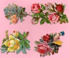 Ensemble De 4 Découpis Gaufrés En Relief,  Fleurs, Roses. - Blumen