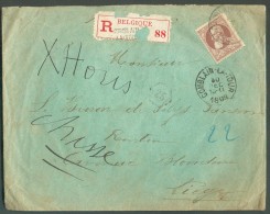 N°77 - 35 Centimes Grosse Barbe, Obl; Sc COMBLAIN-LA-TOUR Sur Lettre Recommandée Du 30 Décembre 1909 Vers Liège.  - 1149 - 1905 Grosse Barbe