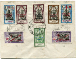 INDE FRANCAISE FRANCE LIBRE LETTRE AFFRANCHIE AVEC N°130,130a,131,132,148,149,155 Et 156 AVEC OBL. PONDICHERY 22-9-1943 - Covers & Documents