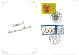 Carte De Voeux Avec Timbre Et Cachet  Année 2000 - Neujahr
