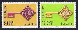 Iceland 1968 Europe Program Issue Europa-CEPT Europa CEPT Golden Key Stamps MNH SC 395-396 Michel 417-418 - Unused Stamps