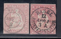N°24 (N°28) - 15r Rose (x2) - Nuances - Obl. Diff. - B/TB - 1843-1852 Poste Federali E Cantonali