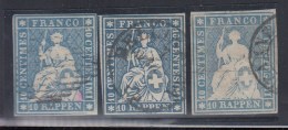 N°23, 23A, 23G (N°27, 27d, 27b) - 10r Bleu (x3) - TB - 1843-1852 Poste Federali E Cantonali