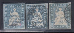 N°23, 23A, 23G (N°27, 27d, 27b) - 10r Bleu (x3) - TB - 1843-1852 Timbres Cantonaux Et  Fédéraux