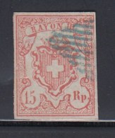 N°20 (N°23) - 15Rp Rouge - Obl. Grille Bleue - TB - 1843-1852 Federal & Cantonal Stamps