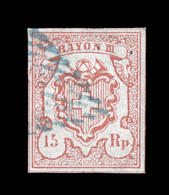 N°18 (N°22) - Rayon III - 15R Rouge - Obl. Bleue - Belles Marges - Certif. Hermann - SUPERBE - 1843-1852 Poste Federali E Cantonali