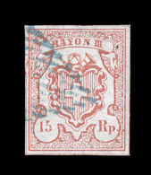 N°18 (N°22) - Rayon III - 15R Rouge - Obl. Bleue - Belles Marges - Certif. Hermann - SUPERBE - 1843-1852 Federal & Cantonal Stamps