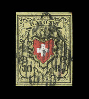 N°16 II.h.1.09 (N°15) - 10r - Rayon II - Belles Marges - SUP - Cote SBK : 450FS - Certif. Hermann - 1843-1852 Federal & Cantonal Stamps