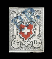 N°13 (N°17) - ORTS POST - 2½ Noir Et Rouge - Obl. PP (Bleu) - Belles Marges - Certif. Hermann - TB/SUP - 1843-1852 Federal & Cantonal Stamps