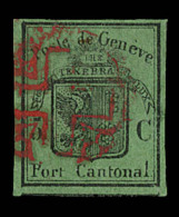 N°7 (N°3A) - 5r Noir S/vert Foncé - Grand Aigle - Obl. Rosette Rge De Genève - Variét&eacut - 1843-1852 Poste Federali E Cantonali