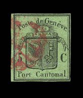 N°6 (N°3) - 5r Noir S/vert - Grand Aigle - Obl. Rosette Rouge De Genève - Variété "t" De Ca - 1843-1852 Poste Federali E Cantonali