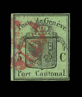 N°6 (N°3) - 5r Noir S/vert - Grand Aigle - Obl. Rosette Rouge De Genève - Variété "t" De Ca - 1843-1852 Timbres Cantonaux Et  Fédéraux