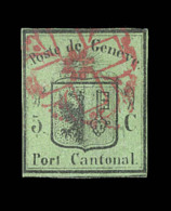 N°5.2.01/03 - (N°2) - 5c Noir S/vert - Petit Sigle - Obl. Rosette Rge De Genève - Infime Pt Clair - Belle - 1843-1852 Poste Federali E Cantonali