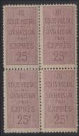 N°5 - 25c Brun Lilas - Bloc De 4 - 2 Ex ** - TB - Parcel Post