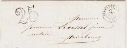 CACHETS A DATE T15 Ribeauvillé - 1853 - Pour Strasbourg - Taxe 25 Dt - TB - Covers & Documents