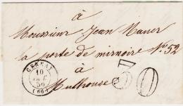 CACHETS A DATE T15 Cernay - 1856 - Pour Mulhouse - Taxe 30Dt - TB - Lettres & Documents