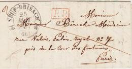 PORTS PAYES  Neuf Brisach - 1844 - T12 - P.P. Encadré Rge - Pr Paris - TB - Storia Postale