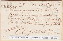 M. POSTALES 19ème Siècle / HAUT - RHIN (Dépt 67) 66 Cernay - 31x11 (1822) - Pli De Bitschwiller - P - Storia Postale