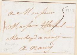 MARQUES POSTALES 18ème Siècle (Réf. LENAIN) Lettre De Brisac - 1707 - Pr Nancy - TB - Storia Postale
