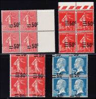 N°221, 222, 225, 226 = 4 Blocs De 4 - Surcharges Très Déplacées - TB - Unused Stamps