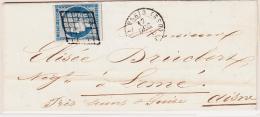 N°4a - Bleu - Obl. Grille (1 Filet Biseau) - 1 Filet Voisin + T15 PARIS DS2 - 17/12/51 - TB - 1849-1876: Classic Period