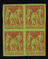 N°96e - 20c Rouge S/vert - ND - Bloc De 4 - TB - 1876-1878 Sage (Tipo I)