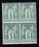 N°75 - 5c Vert - Bloc De 4 - TB - 1876-1878 Sage (Tipo I)