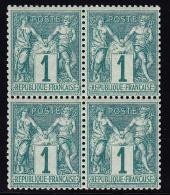 N°61 - 1c Vert - Bloc De 4 - Signé Calves - TB - 1876-1878 Sage (Type I)