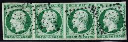 N°12c - Bde De 4 - Vert Foncé S/vert - Signé Calves - TB - 1853-1860 Napoleone III