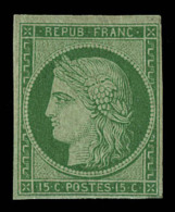 N°2a - 15c Vert Clair - Replaqué - Certif. Scheller - Asp. TB - 1849-1850 Cérès