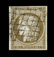 N°1c - Bistre Verdâtre Foncé - Obl. Grille - Signé A. Brun - TB - 1849-1850 Ceres