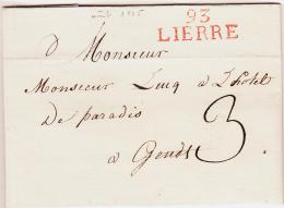 DEPARTEMENTS CONQUIS - 93 LIERE (Rge) - 1815 - Pr Gent (Belgique) - TB - 1801-1848: Precursores XIX