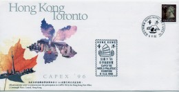 Hong Kong First Day Cover Celebrating Capex 96 In Canada. - Brieven En Documenten
