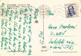 L0545 - Czechoslovakia (1958) Spindleruv Mlyn (postcard); Tariff: 30h (stamp: Antonin Zapotocky - Shift Perforation) - Plaatfouten En Curiosa