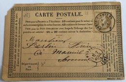 CARTE PRÉCURSEUR Pour MOREUIL Avec TIMBRE AMBULANT Affranchissement Type Cérès Avril 1876 - Precursor Cards