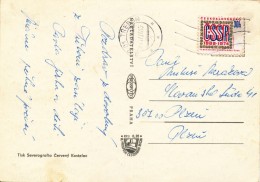 L0554 - Czechoslovakia (1974) 379 01 Trebon (postcard) Tariff 30 H (stamp: Annivers. Federation, Color + Perfor. Shift!) - Plaatfouten En Curiosa