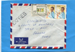 MARCOPHILIE-lettre-lettre "EXPRES" ZAÏRE>Françe-cad 1983 -2-stampsN°1060 Expo 1980+1013 Noël 1981 - Gebraucht