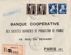 Recommandée D'Oran Pour Paris Yvert 288 Et 314 Expéditeur Maison Lamy-Trouvain Pompes Funèbres à Oran - Lettres & Documents