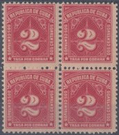 1914-118 CUBA REPUBLICA. 1914. Ed.6. 2c TASA POR COBRAR. POSTAGE DUE. BLOCK 4. GOMA ORIGINAL - Ongebruikt