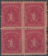 1927-50 CUBA REPUBLICA. 1927. Ed.8. 1c TASA POR COBRAR. POSTAGE DUE. BLOCK 4. GOMA ORIGINAL - Unused Stamps