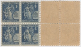 1940-206 CUBA REPUBLICA. 1940. Ed.3. TUBERCULOSOS SEMIPOSTAL BLOCK 4. MNH. - Ungebraucht