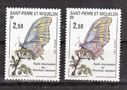 Saint Pierre Et Miquelon 534 Papillon Variété Bleu Gris Et Violacé Neuf ** MNH Sin Charmela - Geschnittene, Druckproben Und Abarten