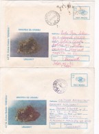 ERROR ,2X COVER STATIONERY 1986 URANIU MINERALS, DIFFERENT COLOR,ROMANIA. - Abarten Und Kuriositäten