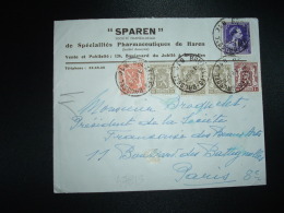 LETTRE TP 2F -10% + TP 1F + 10c X3 + 5c OBL.1-8-57 BRUXELLES + SPAREN PHARMACIE à BROQUELET PRESIDENT Sté Fse BEAUX ARTS - 1946 -10%