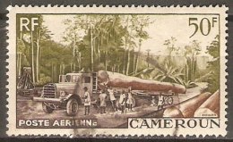 CAMEROUN     -    Aéro   -   1955 .  Y&T N° 46 Oblitéré.     Camion De Transport De Bois - Luchtpost