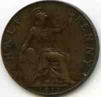 Grande-Bretagne Great Britain 1/2 Half Penny 1911 KM 809 - C. 1/2 Penny