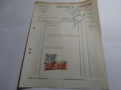 Timbres Fiscaux Sur Facture.Maurice Herion,mécanicien à Huy.-1936- - Documents