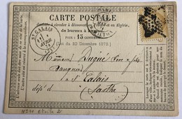 CARTE PRÉCURSEUR Pour SAINT CALAIS Avec MARQUE POSTALE ETOILE 2 Affranchissement Type Cérès Avril 1874 - Vorläufer